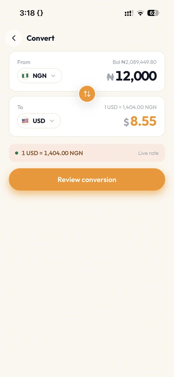 Cyphalet mobile app β currency conversion screen