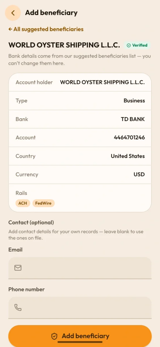 Cyphalet app — confirm and send payment