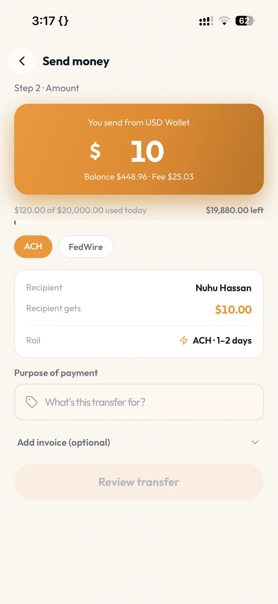 Cyphalet mobile app β transfer screen